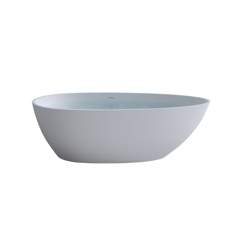 Solid Surface Matte Tub, Freestanding Solid Surface Resin Stone Bathtub, Solid Surface Matte White Soaking Tub, Free Standing Tub With Overflow And Pop-Up Drain - Matte White