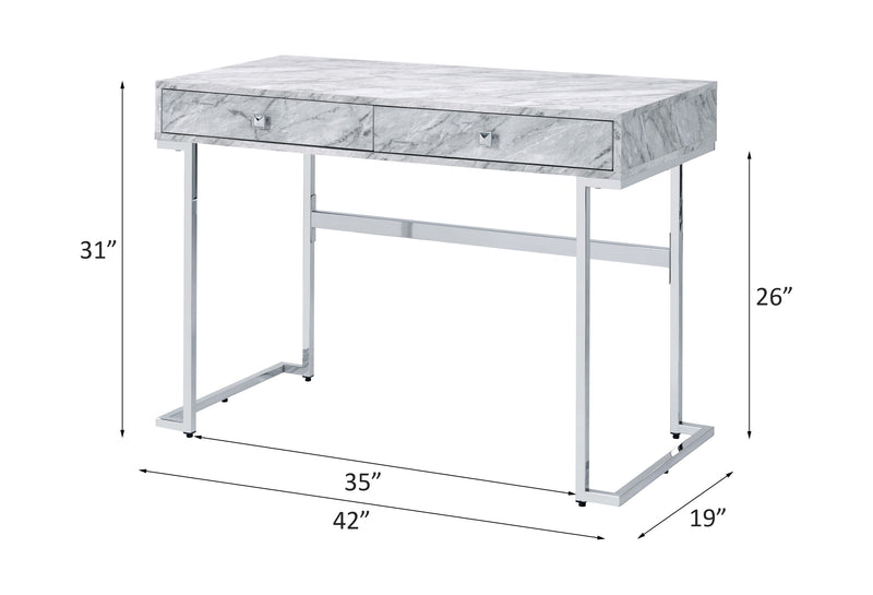 Tigress - Printed Faux Marble Top Writing Desk - White