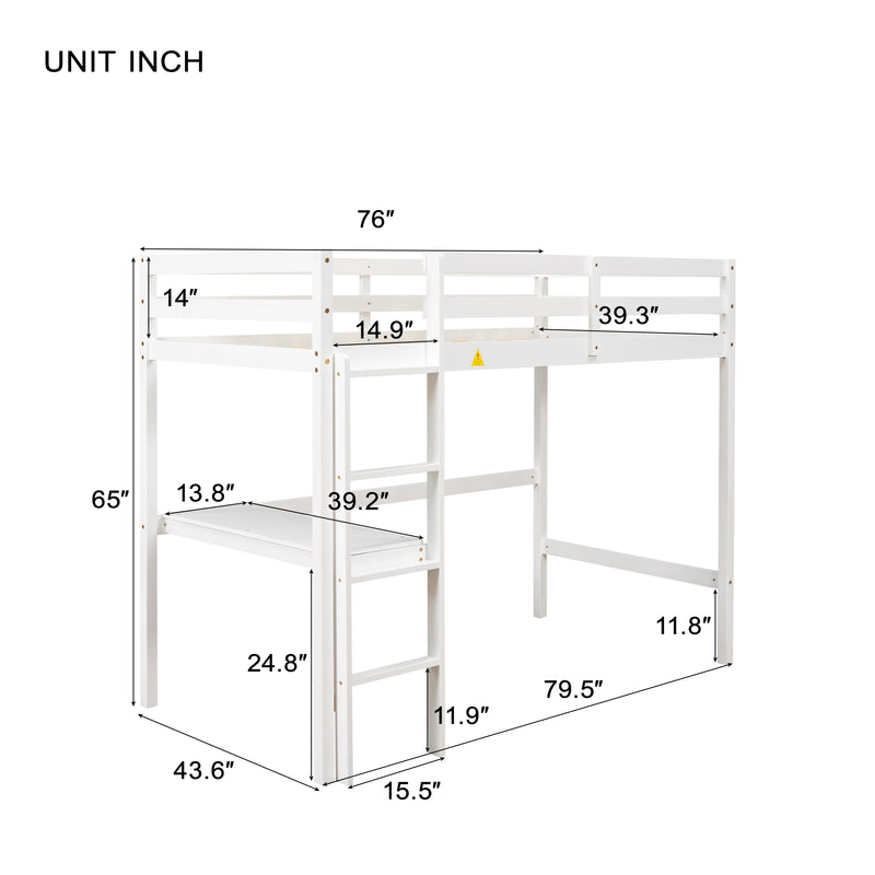 Twin Loft Bed with  built-in desk,White(Old SKU:W50450911)