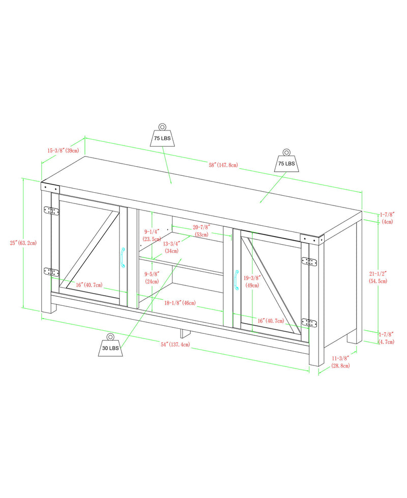 Modern Farmhouse Barn Door 3 Shelf TV Stand For TVs Up To 65”