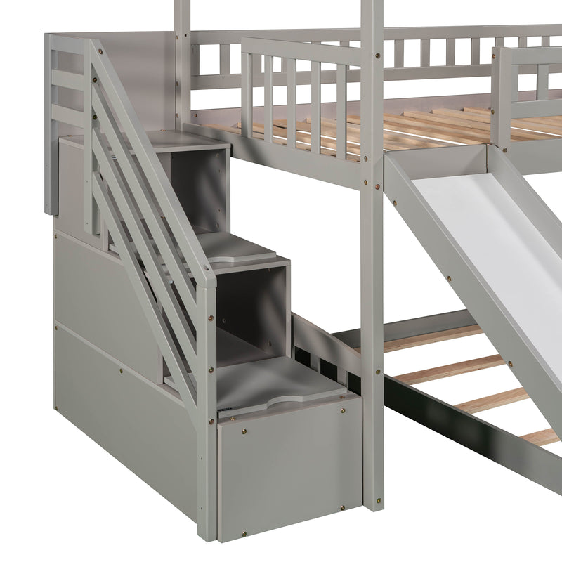 Twin Over Twin Bunk Bed with Two Drawers and Slide, House Bed with Slide, White(OLD SKU :LP000129AAE)