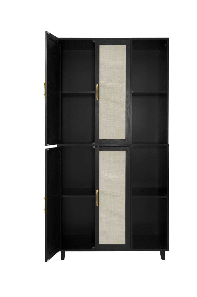 4 Door Cabinet with 4 Shelves with 4 Adjustable Inner Shelves, Storage Cabinet