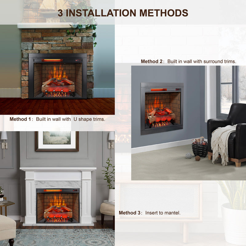 Infrared Electric Fireplace Insert, Touch Panel Home Decor Heater, Smokeless Firebox With Trim Kit