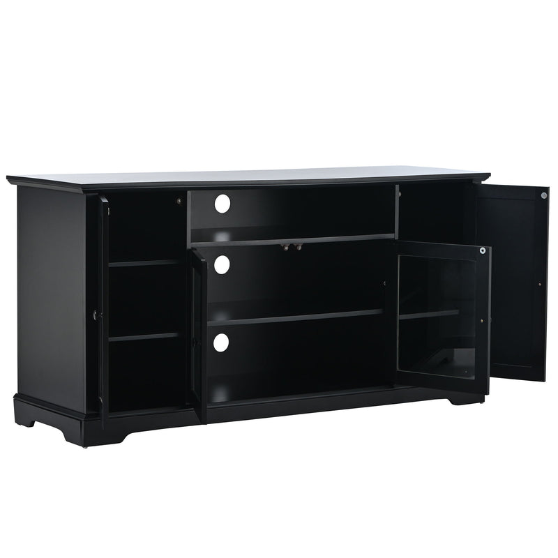 TV Stand For TV Up To 65In With 2 Tempered Glass Doors Adjustable Panels Open Style Cabinet, Sideboard For Living Room