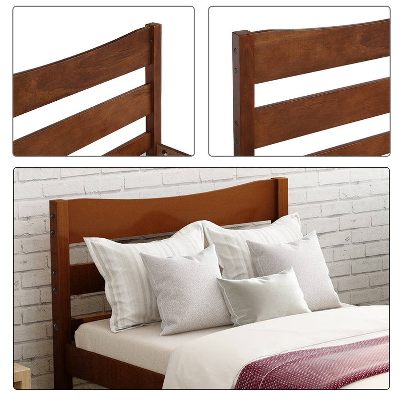 [Not allowed to sell to Walmart]Twin Size  Wood Platform Bed with Headboard and Wooden Slat Support (Walnut)