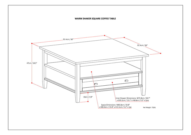 Warm Shaker - Square Coffee Table - Tobacco Brown