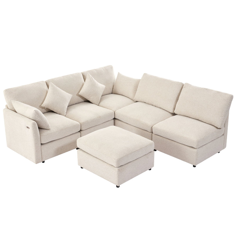 Sectional Sofa Modular Sofa U - Shaped Sofa Couch Sofa Bed L - Shaped Sofa With A Movable Ottoman And Two USB Ports For Living Room