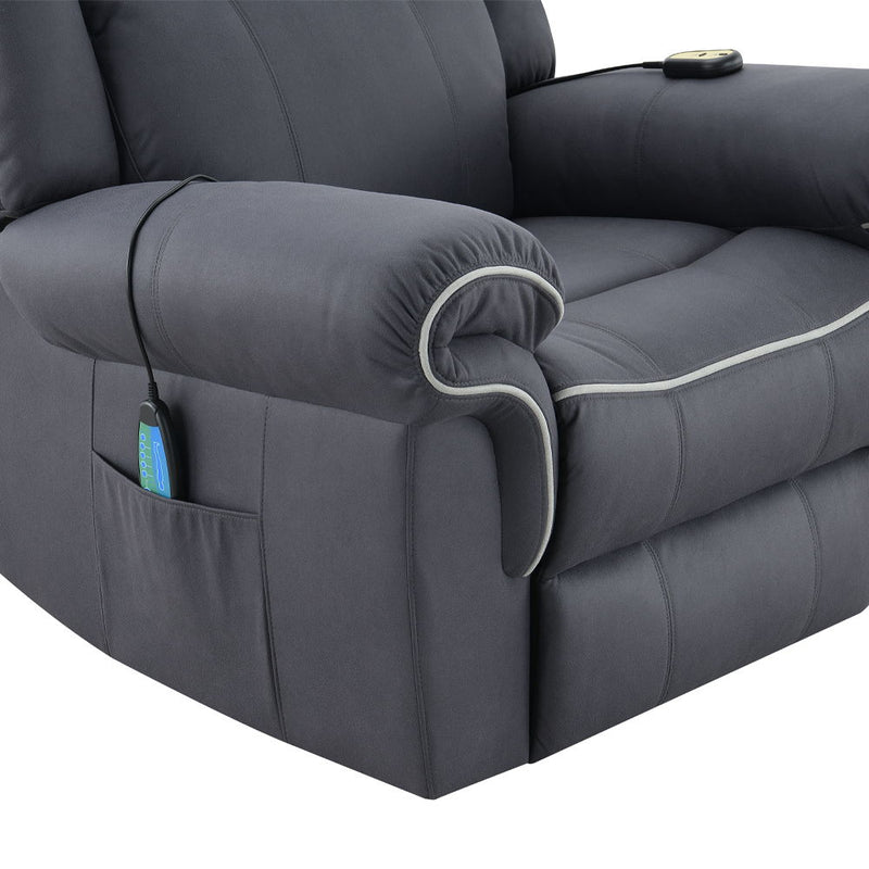 Domana - Power Recliner With Lift & Heating & Massage - Dark Blue Fabric