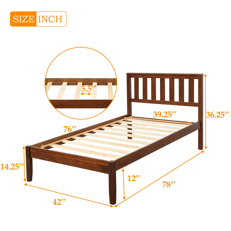 Platform Bed With Headboard / Wood Slat Support