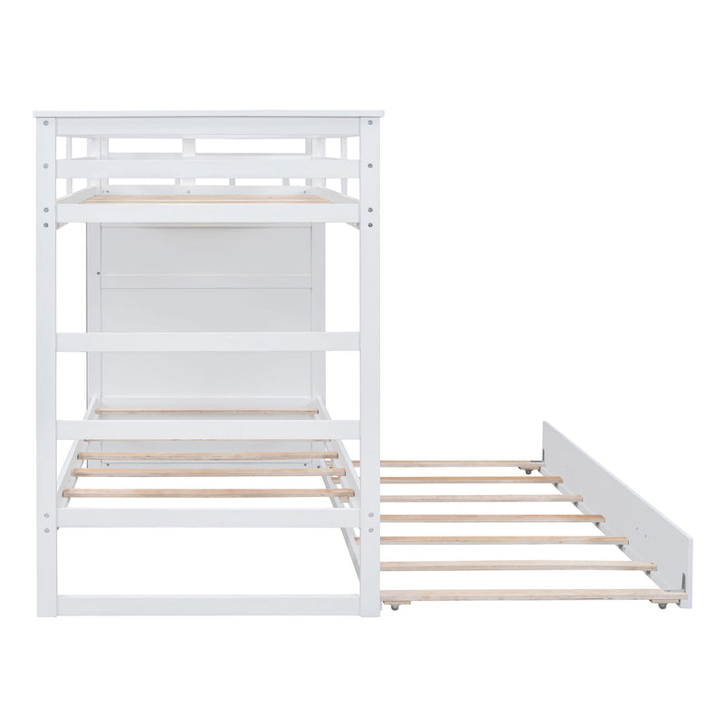 Twin Over Twin Bunk Bed With Trundle And Staircase - White