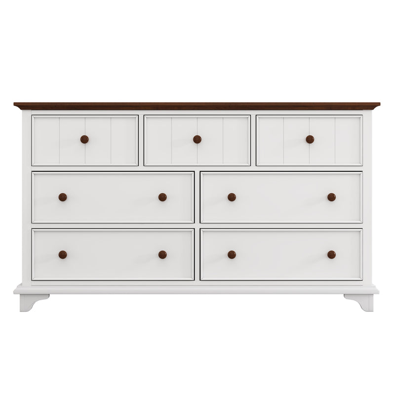 Wooden Captain Seven Drawer Dresser For Bedroom, Living Room, Kids' Room - White / Walnut