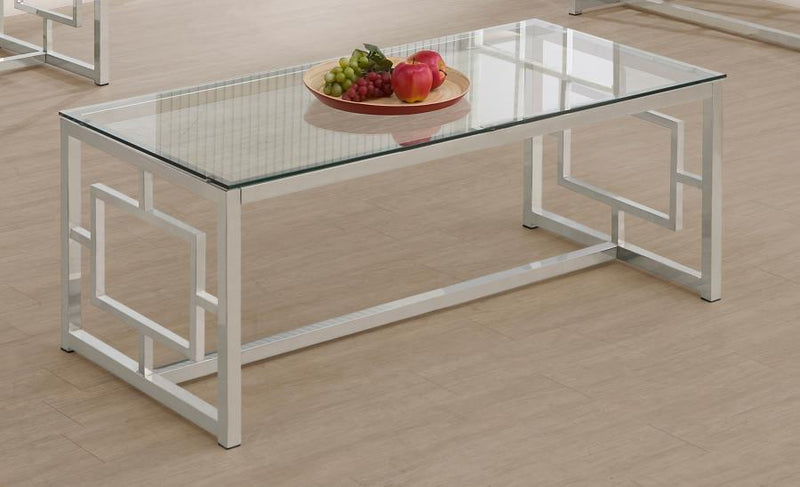 Merced - Rectangular Glass Top Coffee Table - Nickel - Atlantic Fine Furniture Inc