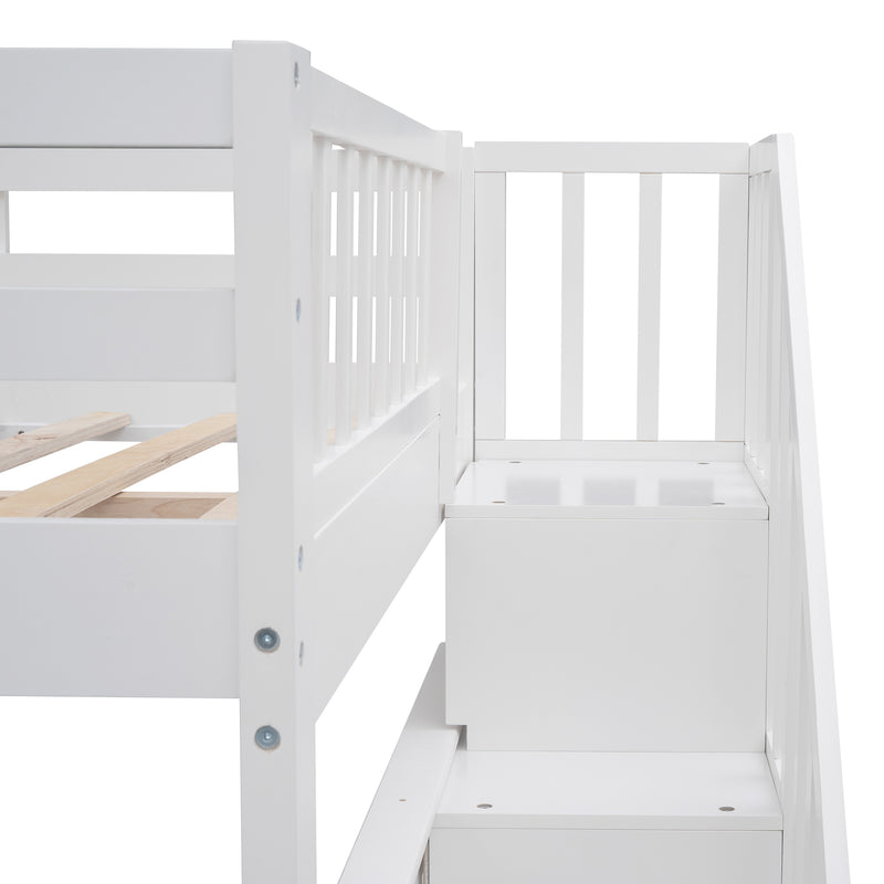 Stairway Full-Over-Full Bunk Bed with Storage and Guard Rail for Bedroom, Dorm, White color(OLD SKU :LP001110AAK)