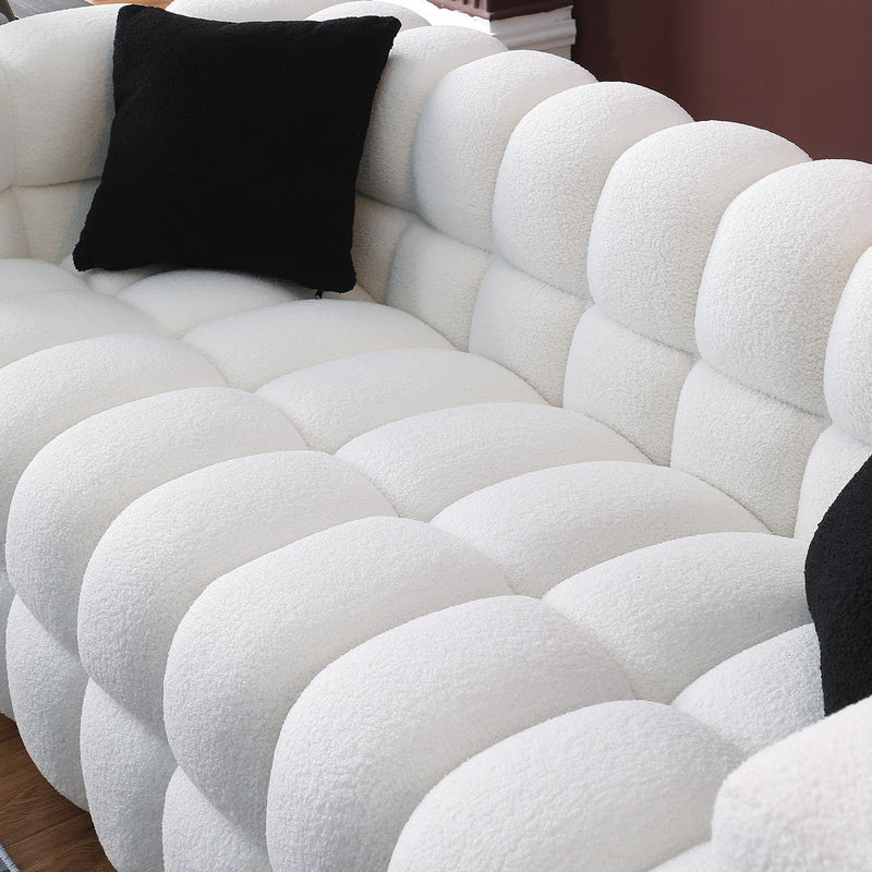 84.3 length ,35.83" deepth ,human body structure for USA people,  marshmallow sofa,boucle sofa ,White color,3 seater