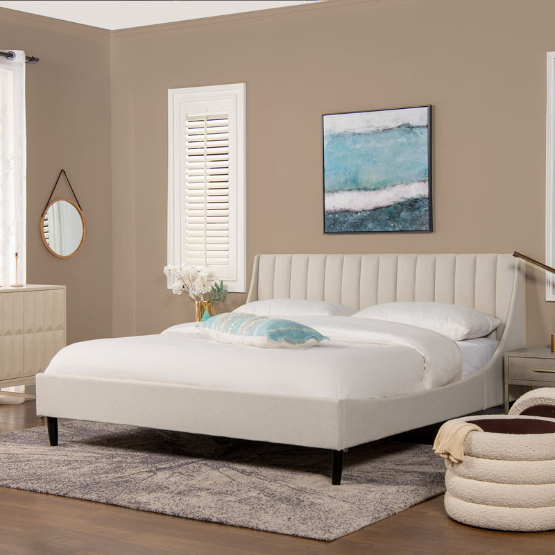 Aspen - King Vertical Tufted Headboard Platform Bed Set - Light Beige