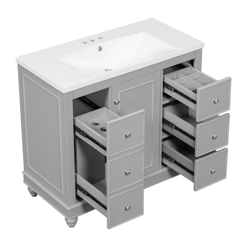 Contemporary Bathroom Vanity Cabinet, 4 Drawers & 1 Cabinet Door, Multipurpose Storage, Resin Integrated Sink, Adjustable Shelves, Solid Wood Frame With MDF