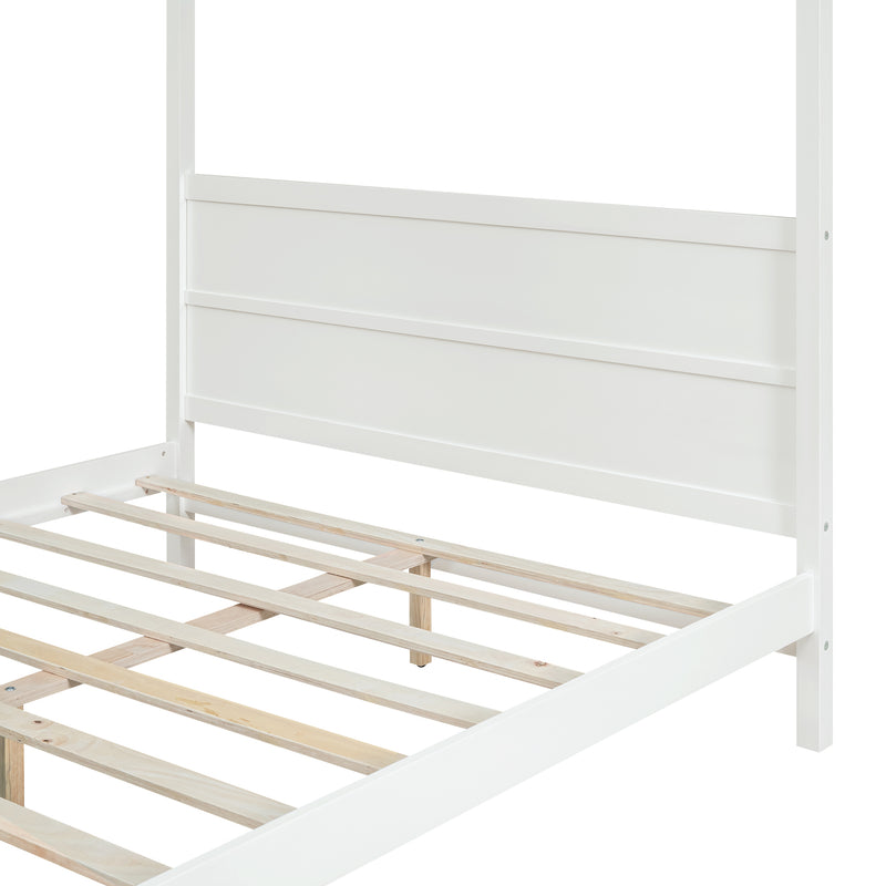 Queen Size Canopy Platform Bed with Headboard and Footboard,Slat Support Leg - White(OLD SKU:LT001912AAK)