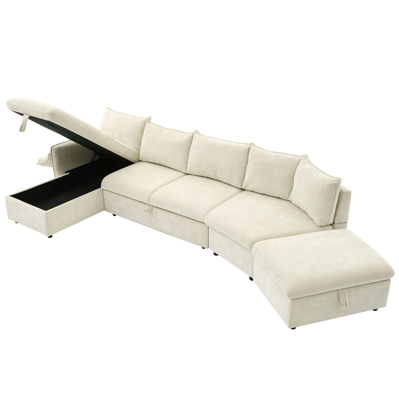 L-Shaped Sofa Sectional Sofa Couch Pull-Out Sofa Bed With A Movable Storage Ottoman, A Storage Chaise Lounge And Two USB Ports For Living Room