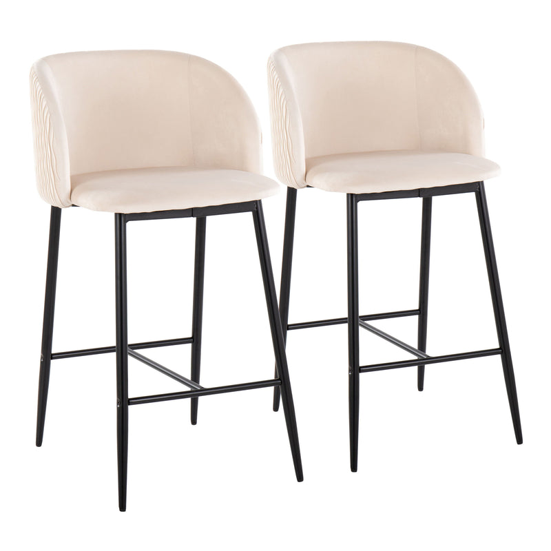 Fran - Pleated Waves Contemporary Fixed Height Counter Stool (Set of 2)