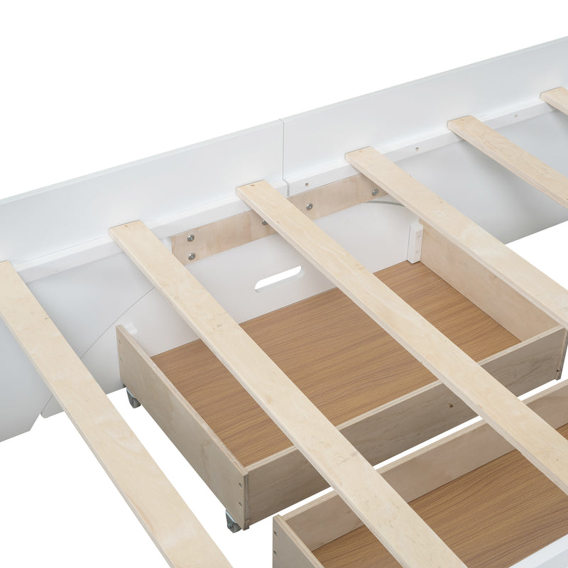 Wood Twin Size Platform Bed with 2 Drawers, Storage  Headboard and Footboard, White