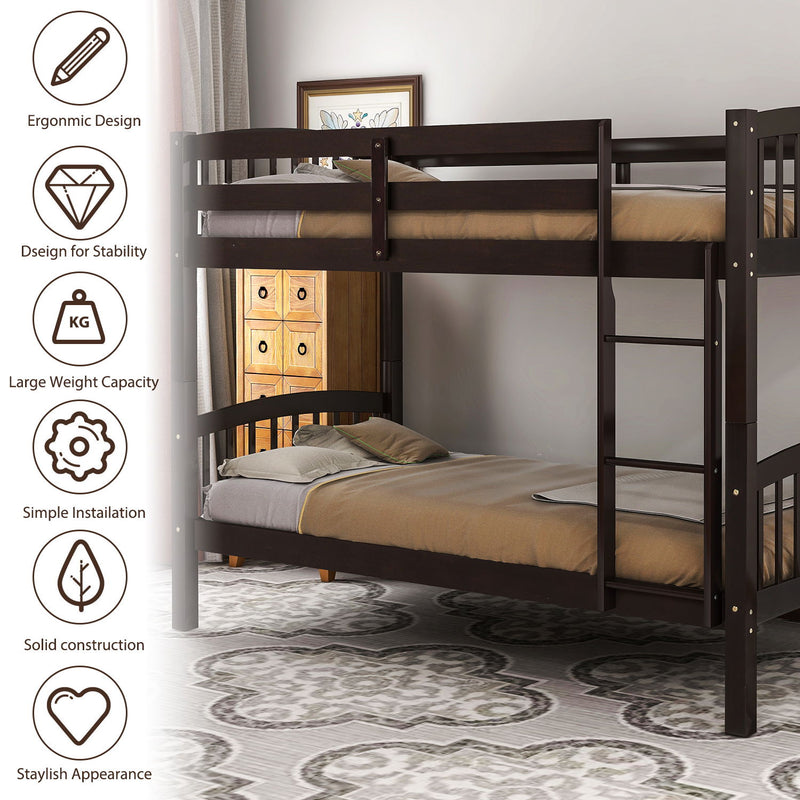 Twin Over Twin Bunk Bed With Ladder - Espresso