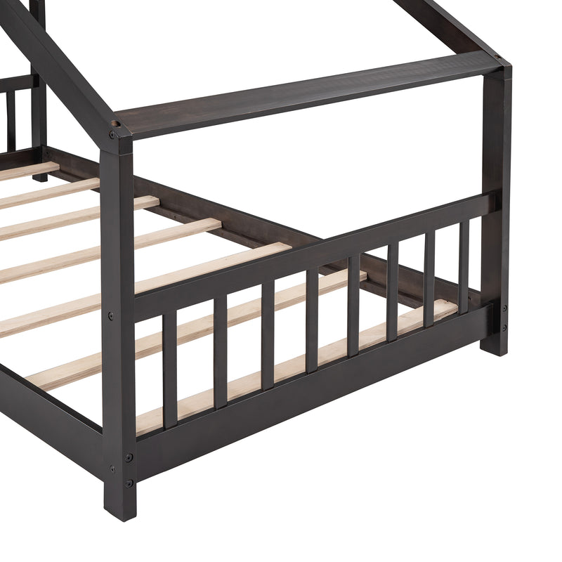 Twin Size House Bed Wood Bed, Espresso