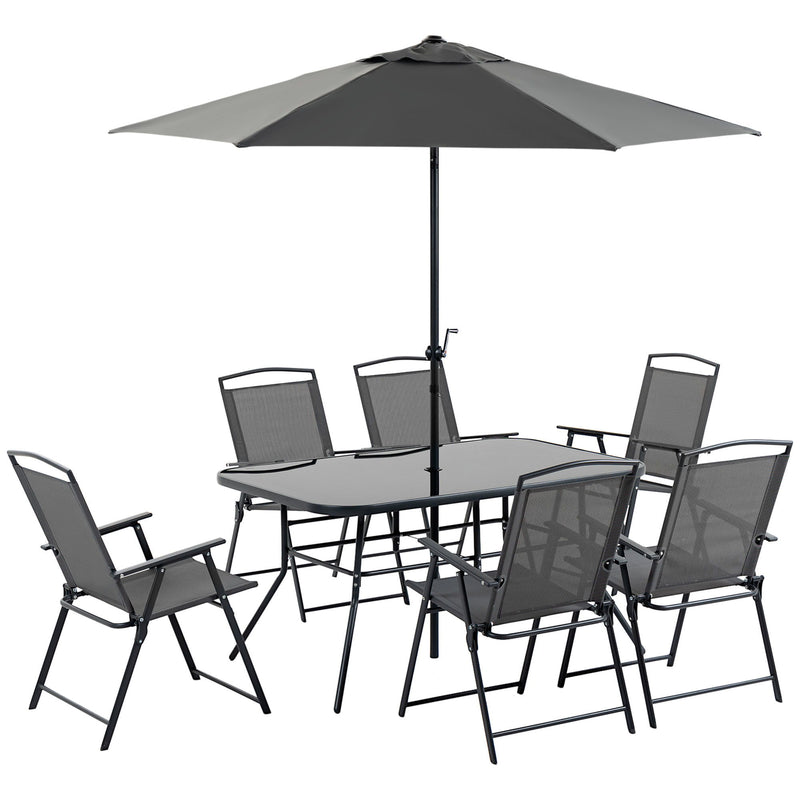 Outsunny - Patio Dining Set With Table Umbrella, Folding Chairs And Dining Table, Outdoor Patio Furniture Set