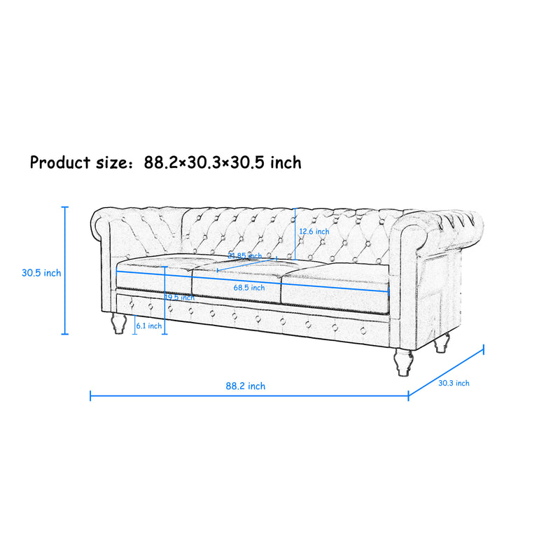 Chesterfield Sofa, 3-Seater Plush Fabric With Tufted Buttons And Wooden Legs, Classic Design - Beige