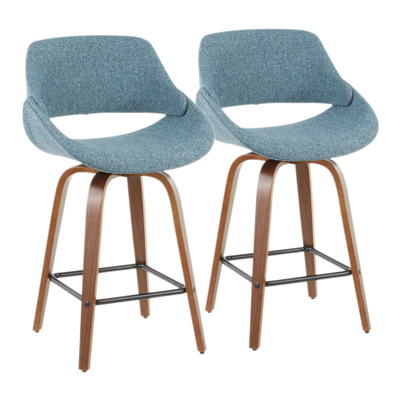 Fabrico - Mid-Century Modern Counter Stool (Set of 2) - Walnut / Blue