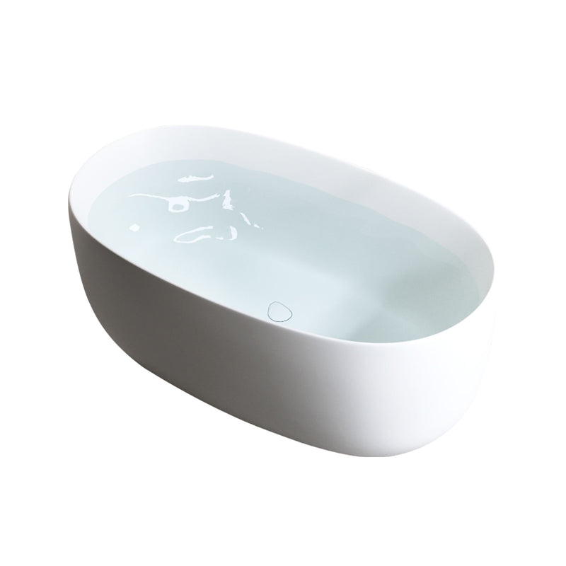 Independent Solid Surface Resin Stone Bathtub, A Modern Designed Independent Bathtub With Pop-Up Drainage And Overflow Pipes, Suitable For Small Households - Matte White