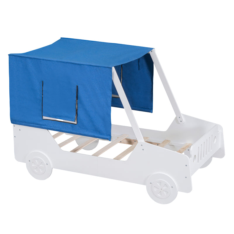 Twin Size Car Shaped Bed with Tents,White