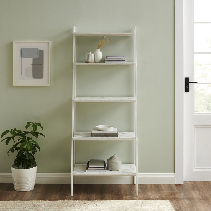 Modern Ladder Bookshelf - White / White