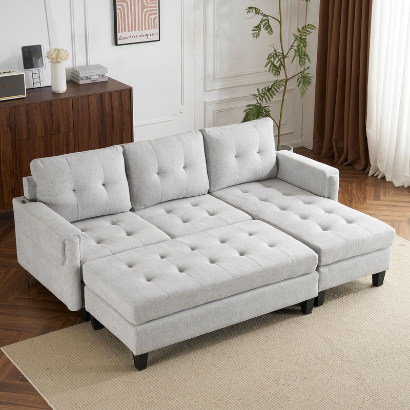 L Shaped Sofa Sectional Couch Sofa Bed With Two USB Ports, A Movable Ottoman And A Reversible Chaise Lounge For Living Room