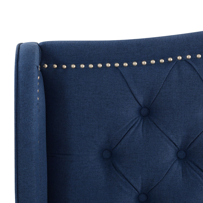 Marcella - King Upholstered Shelter Headboard Bed Set - Dark Sapphire Blue