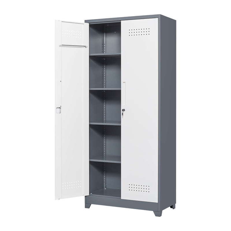 Metal Storage Cabinets, Cleaning Tool Cabinet With Locking Door, Tall Broom Tool Organizer And Storage, Large Storage Cabinet For Kitchen