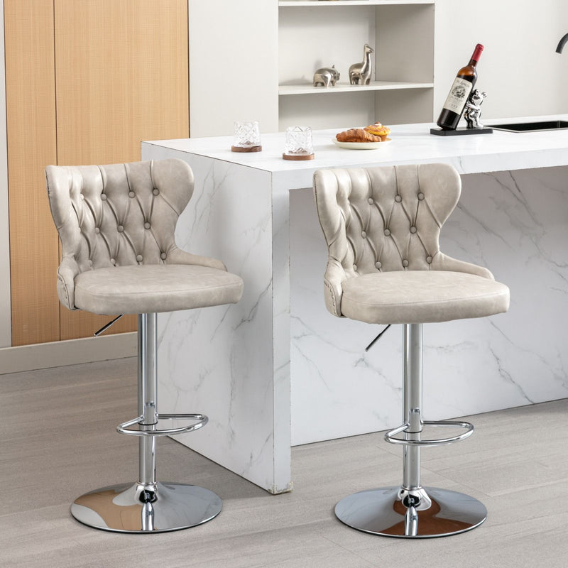 Swivel Barstools Adjusatble Seat Height From 25-33", Modern Upholstered Chrome Base Bar Stools With Backs Comfortable Tufted For Home Pub And Kitchen Island