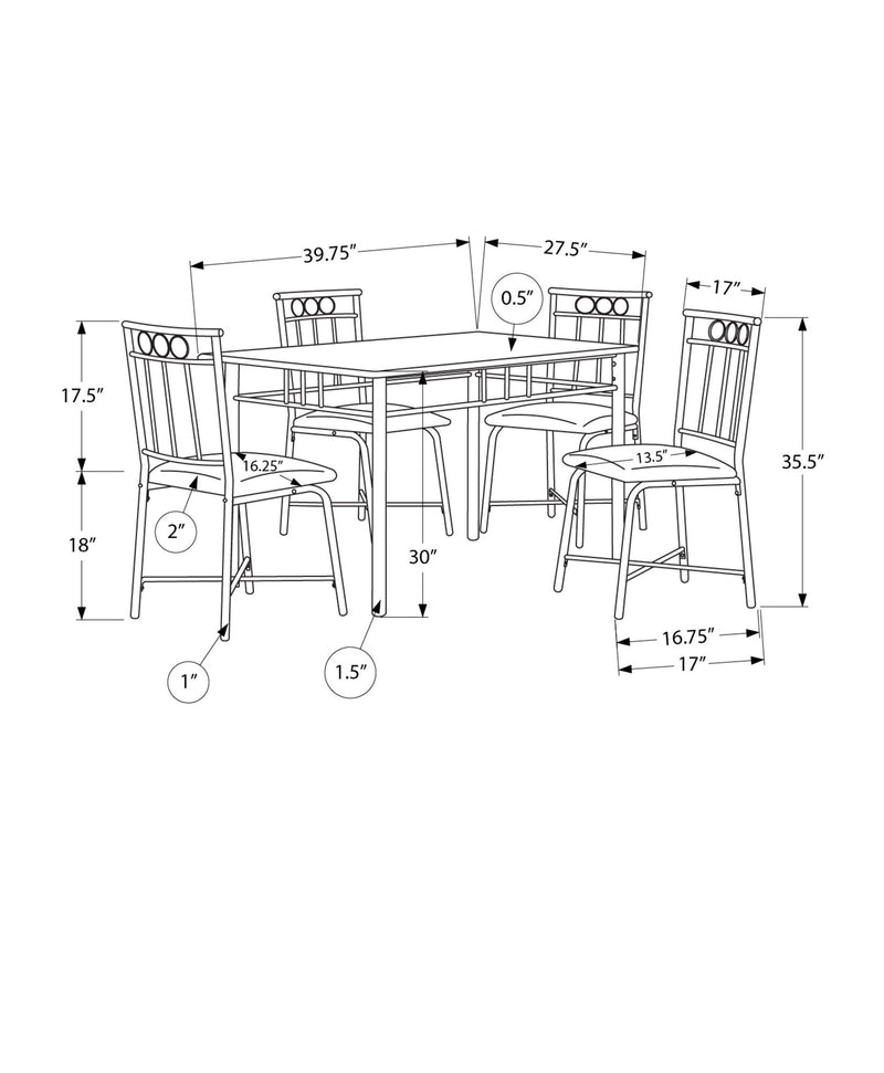 5 Pieces Dining Table Set, Small, Rectangular