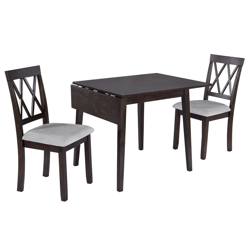 3 Piece Kitchen Dining Set With Drop Leaf Dining Table And 2 Dining Upholstered Chairs, Dining Room Set For Small Places