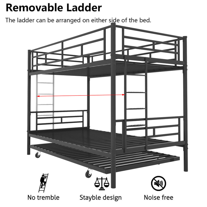 Bunk Bed Twin over Twin with Trundle Black,CPC Certified,No Box Spring Needed,Heavy Duty,Easy to assemble