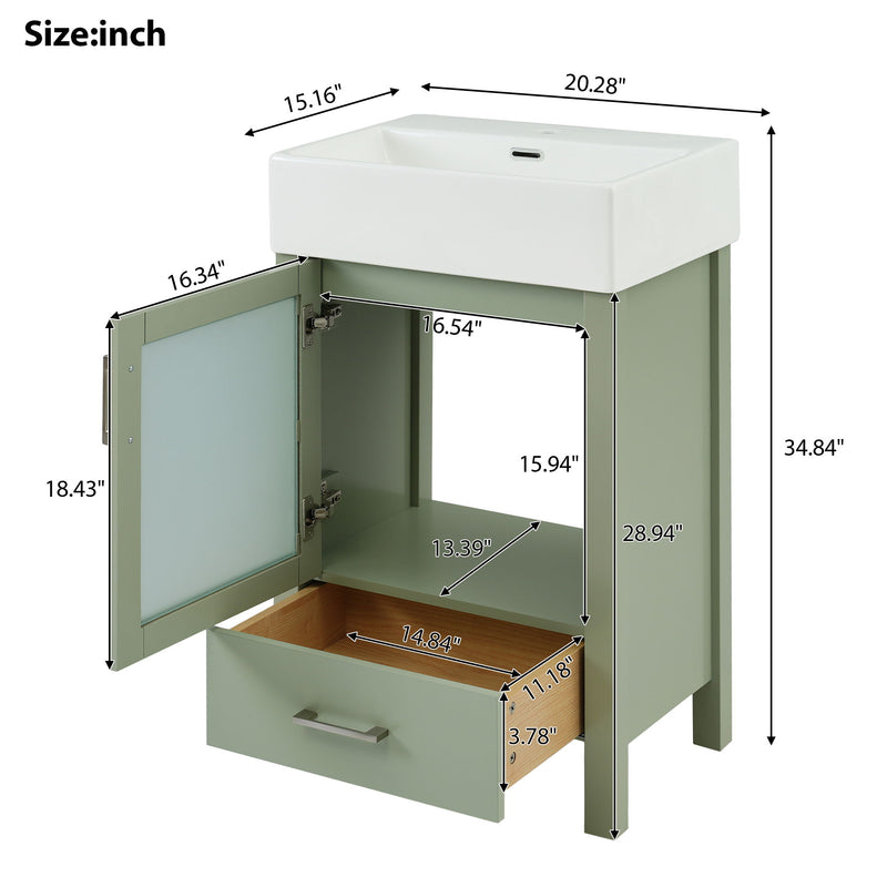 Bathroom Vanity With Ceramic Sink And Ample Storage, Ideal For Small Bathrooms