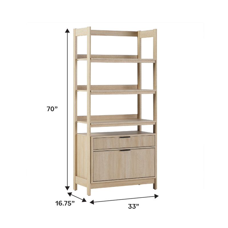 Transitional Wide Reeded Bookshelf With Drawers On Bottom - Oak