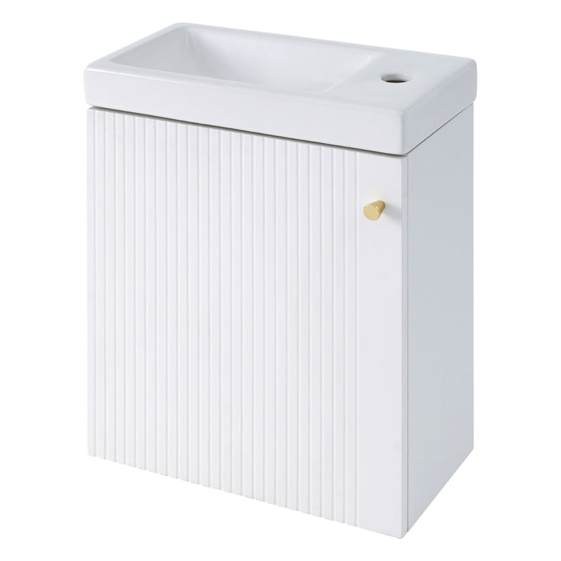 Contemporary Wall-Mounted Bathroom Vanity Combo Cabinet With Ceramic Basin Ideal For Small Bathrooms