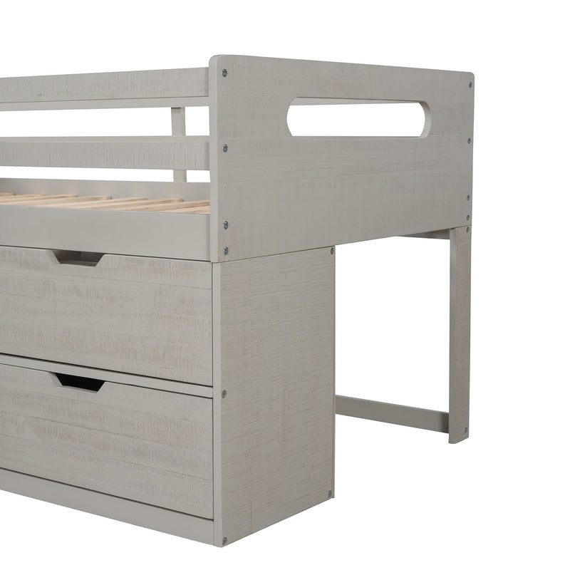 Twin Size Loft Bed With Two Shelves And Two Drawers