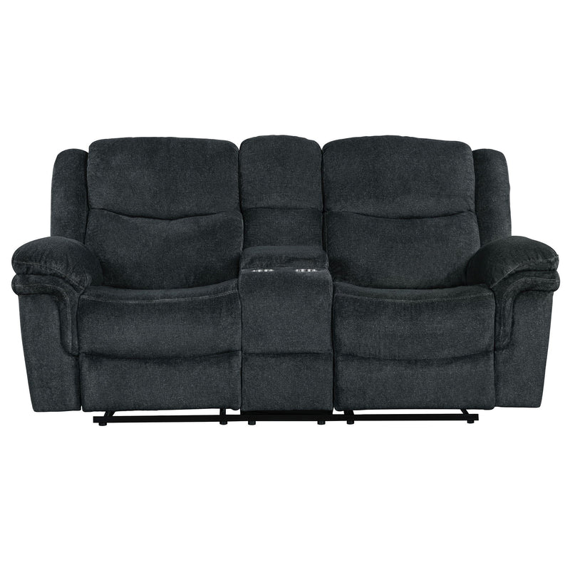 Home Theater Seating Manual Reclining Sofa With Hide-Away Storage, Cup Holders, 2 USB Ports, 2 Power Sockets For Living Room, Bedroom - Dark Blue