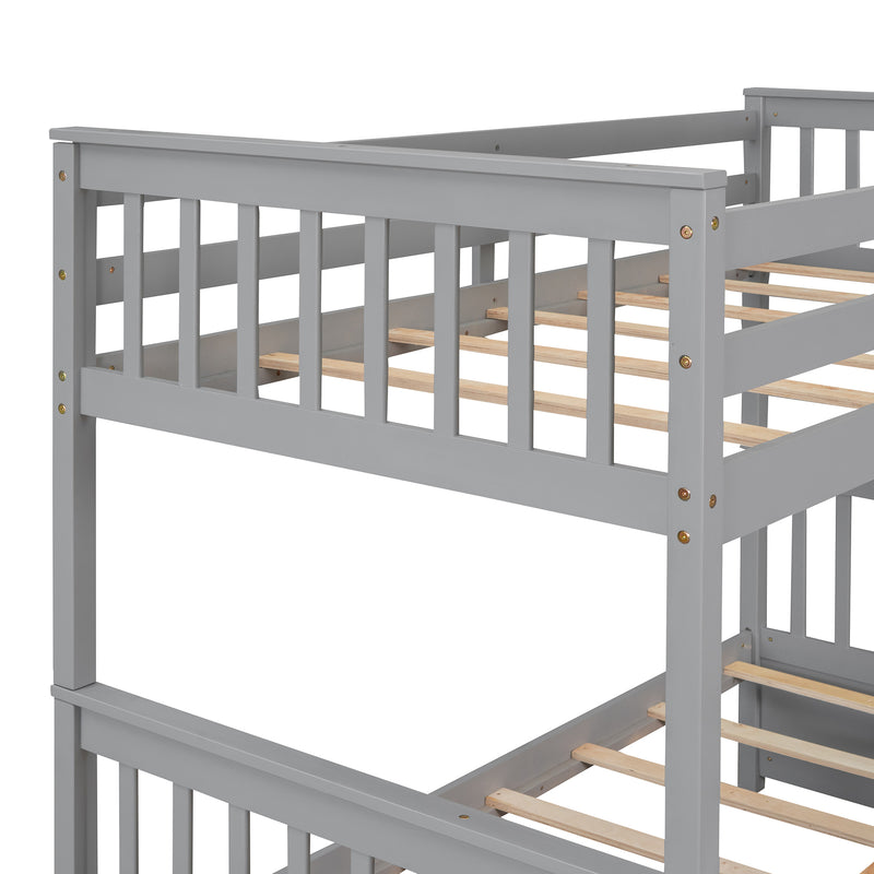 Twin-Over-Full Bunk Bed with Ladders and Two Storage Drawers(Gray){old sku:LT000165AAE}