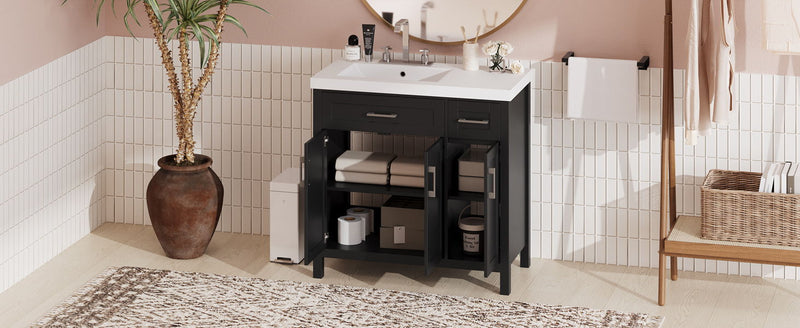 Bathroom Vanity Cabinet With Resin Integrated Sink - 2 Drawers, 3 Doors