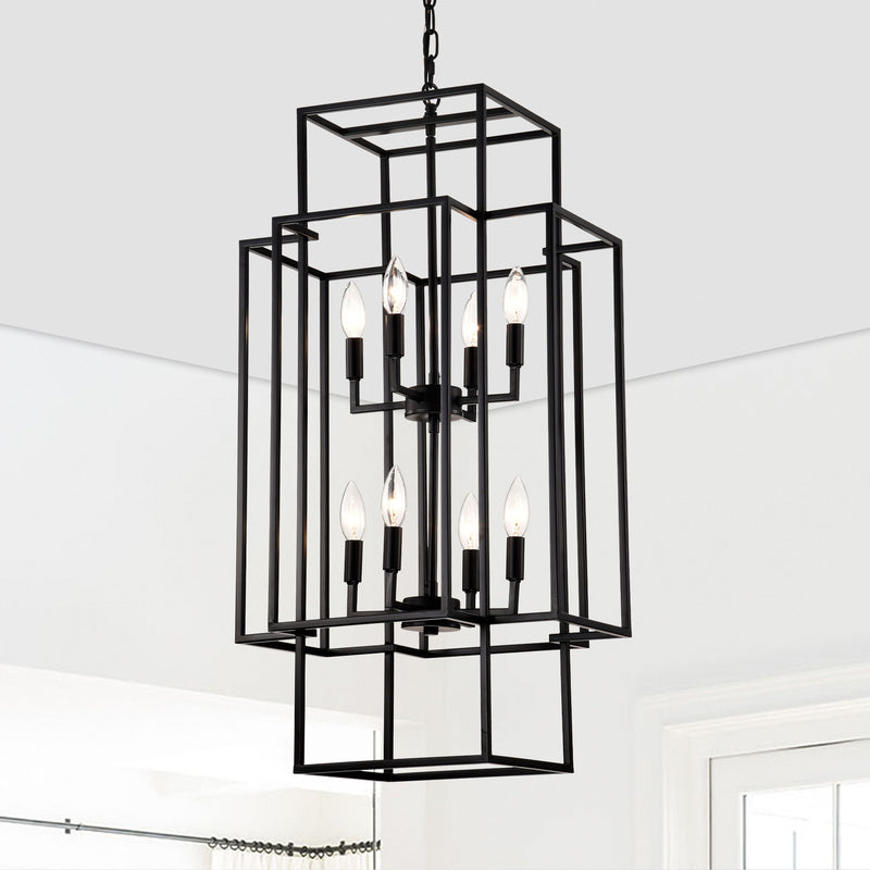 8 Light Lantern Chandelier Lighting, Entryway Chandeliers For High Ceilings, Chandeliers For Dining Room, Foyer, Entry, Staircase, Hallway, Height Adjustable (E12 Bulbs Not Included)