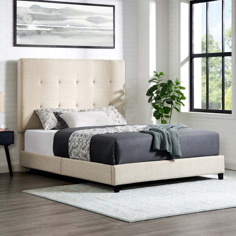 Bridgevine Home Queen Size Beige Tufted Upholstered Platform Bed