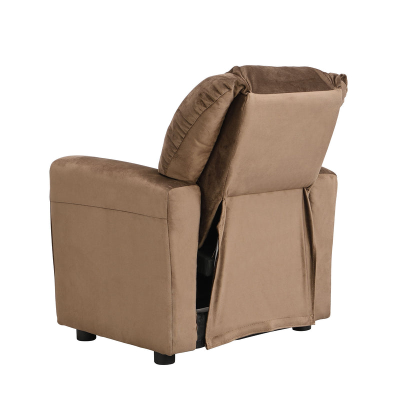 Kids Recliner Chair, Kids Upholstered Couch With One Cup Holder, Toddlers Recliner With Headrest And Footrest - Brown