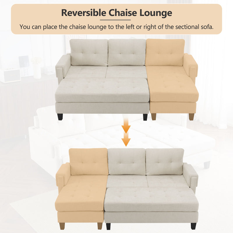 L Shaped Sofa Sectional Couch Sofa Bed With Two USB Ports, A Movable Ottoman And A Reversible Chaise Lounge For Living Room